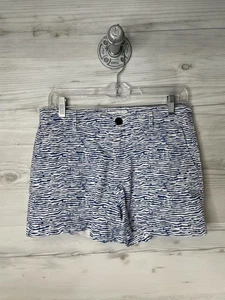 Amazon Essentials Shorts Damen 8 blau weiß Zebrastreifen Baumwolle Stretch Reißverschluss Hosenschlitz - Bild 1 von 13
