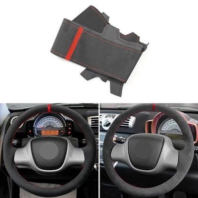 Hágalo usted mismo Cubierta de cuero para volante de gamuza negra + roja para Smart Fortwo 451 2009-2015 Foto 1 de 4