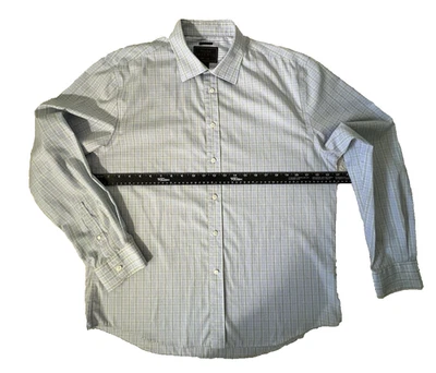 Jos A Bank Reserve 正装衬衫男式 XL 蓝/格格子剪裁适合埃及棉 — 第 1/4 张图片