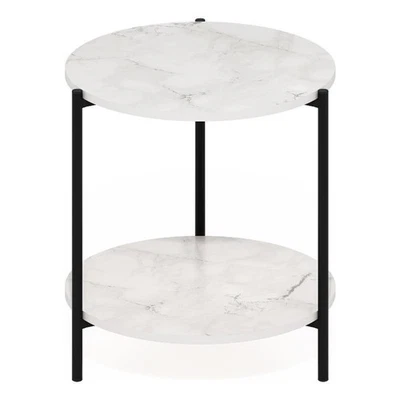 Mesa auxiliar redonda moderna Furinno Besi de 2 niveles con metal resistente mármol blanco Foto 1 de 4