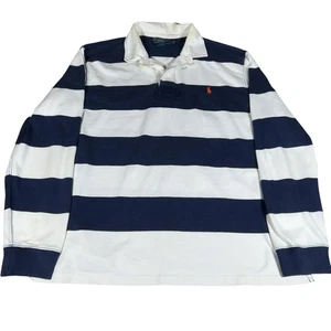 Ralph Lauren Men's Rugby Polo XL Blue White Stripe Long Sleeve Shirt Top Vintage - Picture 1 of 10