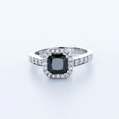 2.90ct Black Princess Natural Certified Diamonds 18k Gold Halo Sidestone Ring - Image 1 of 2