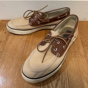 Ralph Lauren Polo Rylander Mens 12 Brown Leather Canvas Casual Lace Up Boat Shoe - Picture 1 of 8