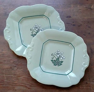 Wedgwood Greensleeves Two Square Handled Cake Plates White Flowers Crazing Used - Picture 1 of 6