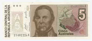 Argentina 5 Australes ND 1985-89 Pick 324.a UNC Uncirculated Banknote - Picture 1 of 3