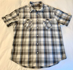 Vintage Hang Ten Shirt Men's 2XL Short Sleeve Button Down Blue And Gray Western - Picture 1 of 12