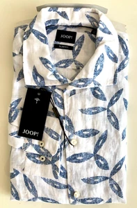 Joop Hemd weiß blau gemustert 100 % Leinen slim fit Gr. 40 ( 15 3/4) ) - Bild 1 von 2