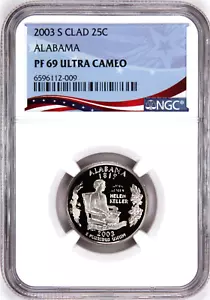 2003-S Proof State Quarter, Alabama, PF69 Ultra Cameo NGC, Patriotic Label - Picture 1 of 4