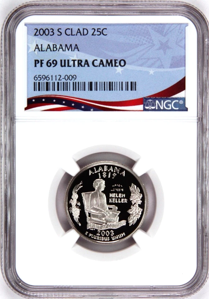 2003-S Proof State Quarter, Alabama,  PF69 Ultra Cameo NGC, Patriotic Label - Image 1 of 4