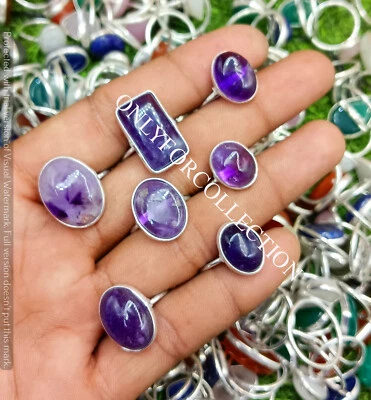 Подарочные кольца с аметистом и драгоценными камнями покрытие серебро 925 пробы оптовый лот 10 шт. - Изображение 1 из 4