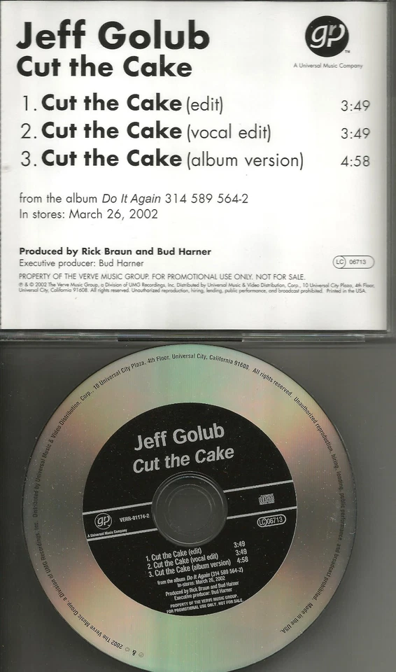 JEFF GOLUB w/ RICK BRAUN Cut The Cake w/ 2 RARE EDITS PROMO DJ CD single 2002 - Image 1 of 1