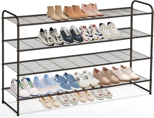 AOODA 4 Tier Long Shoe Organizer for Closet, Wide Stackable Metal Shoe Rack for - Picture 1 of 7