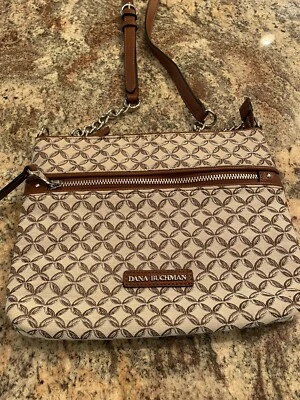 Dana Buchman цепочка ссылка узор жаккард ткани сумка через плечо бежевый/коричневый EUC - Изображение 1 из 4