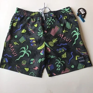 Maui And Sons Island Slice. Mesh Interior Mens Swim Trunks NWT Black Size Large - Picture 1 of 7