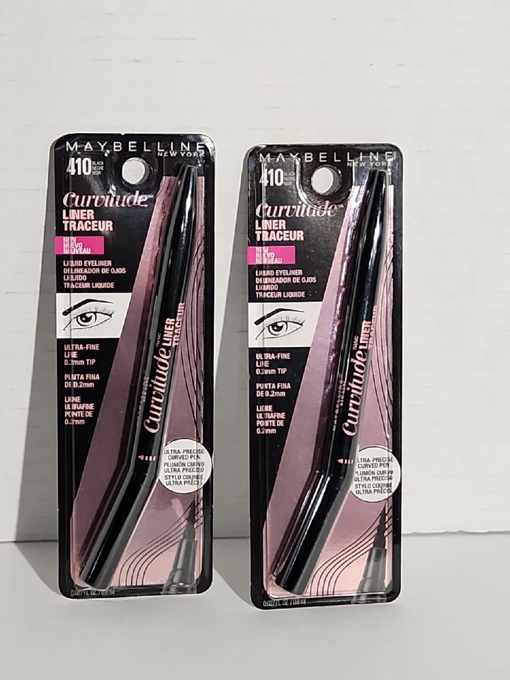 Maybelline Curvitude Liner Liquid Eyeliner 410 Black Ultra Fine Tip Pen x2 - Image 1 of 1