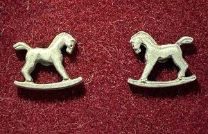 VTG Rocking Horse Earrings Equestrian Lovers Estate Jewelry Silver Tone Pewter - Picture 1 of 9
