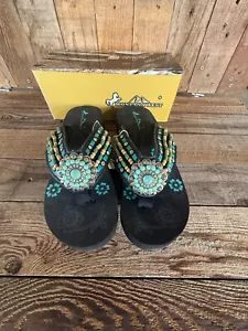 MONTANA WEST BLACK TURQUOISE FLIP FLOPS BLING SIZE 10 / SO COMFY!! **NWT** BOX - Picture 1 of 8