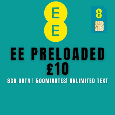 Preloaded 8GB Data EE Sim Card Pay As You Go Pack Broadband / SIM Use UK