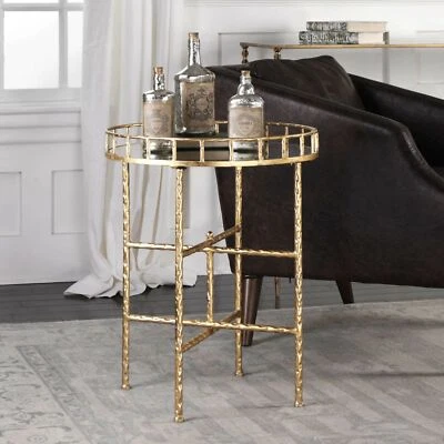 Uttermost 24711 Tilly Bright Gold Leaf Accent Table with Mirrored Tray - Image 1 of 4