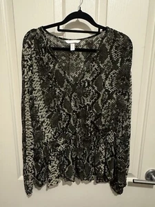 H&M Animal Print Blouse Size 16uk 14 AUS Long Sleeves Multicoloured Viscose She - Picture 1 of 5