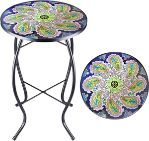 Small Round Mosaic Side Table Accent Plant Stand For Porch Balcony Garden Patio - Picture 1 of 12
