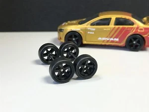 R238 Hot Wheels 1/64 Real Riders # 5 spoke modern black 12mm, Long Rubber wheels - Picture 1 of 6
