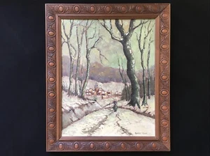 Armand LACOUR École Belge XX ème Peinture Huile Couteau PAYSAGE ENNEIGÉ ET ANIMÉ - Picture 1 of 11