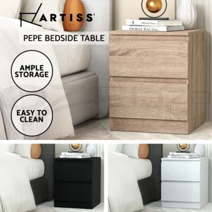 Artiss Bedside Table Side Table 2 Drawers Nightstand Bedroom Black/White/Wood - Picture 1 of 12