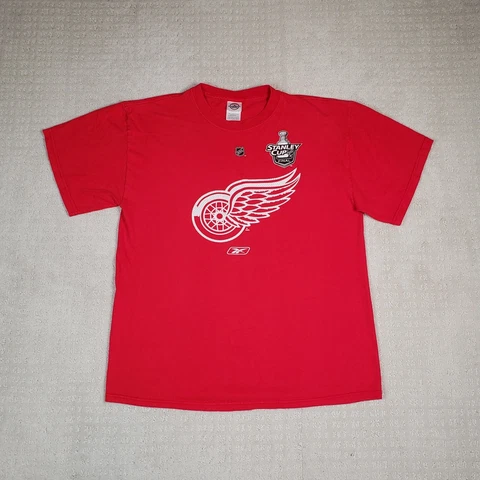 Detroit Red Wings Shirt Mens Large Red 2008 Stanley Cup Champions NHL Hockey Cover