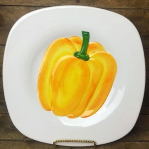 Yellow Pepper Large Square Dinner Plate Made in Italy - Picture 1 of 1
