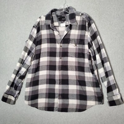 Camisa Hurley Hombres Abotonada XL Gris Cuadros Franela Bolsillos Manga Larga Cuello Foto 1 de 4