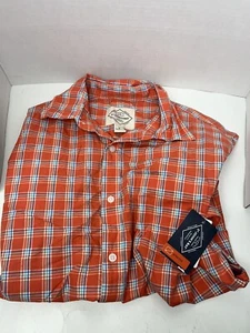 St Johns Bay Shirt Mens Medium Orange Green Blue Plaid Short Sleeve Button UpNEW - Foto 1 di 5