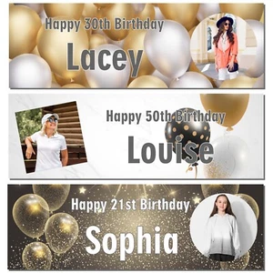 Personalised Balloon Style Birthday Banner with any name, age and photo - Picture 1 of 7
