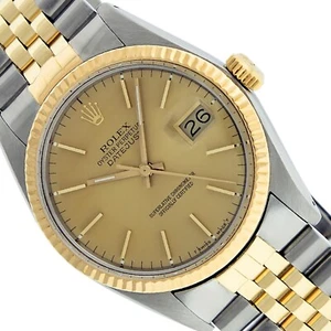 Rolex Mens 36MM Quickset 2Tone Champagne Dial Yellow Gold Fluted Bezel Datejust - Picture 1 of 11