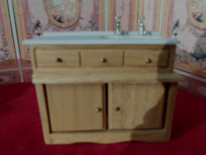 DOLLHOUSE " OAK CABINET & SINK" BY CONCORD MINIATURES