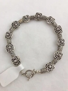 Sterling Silver .925 7 1/2" Fancy Ornate Oxidize Beaded Bracelet - Picture 1 of 11