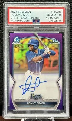 Ronny Simon 2023 Bowman Chrome Purple Refractor Rookie Card RC Auto /250 PSA 10 - Image 1 of 2