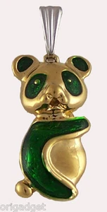 CIONDOLO COLLANA PLACCATO ORO ORSO PANDA verde 09 - Picture 1 of 1