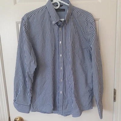 CHRISTIAN LACROIX Men Blue White Striped Modern FIt Button Shirt Casual Career L - Image 1 of 4