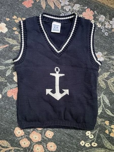 VTG Kelly’s Kids Boys Cotton Navy Blue Anchor Sweater Vest Small - Picture 1 of 4