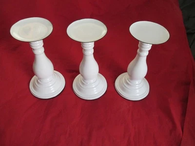 3 WT Collection Metal White Pillar Candle Holders Cottage Rustic Farmhouse - Image 1 of 4