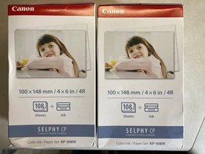 Two Pack Canon KP-108IN Selphy Color Ink 4"x6" Paper Set for SELPHY CP910 CP900 - Photo 1/3