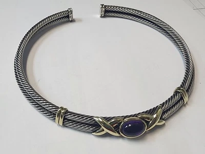 Collar Gargantilla Cable David Yurman Plata y Oro 14K Amatista Foto 1 de 4