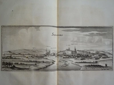 Soissons Aisne Panorama Kathedrale Topographia Gallia EA Merian Kupferstich 1655 - Bild 1 von 3