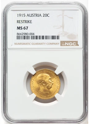 1915 Austria 20 Corona Gold 0.196 oz Coin NGC MS67 Restrike - Image 1 of 4