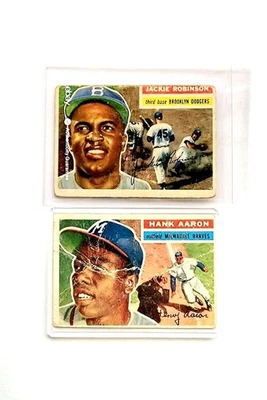 1956 Topps Jackie Robinson ➕️ 1956 Topps Hank Aaron 2 tarjetas auténticas Lote🔥 Foto 1 de 2