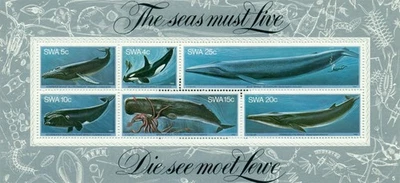 South West Africa 1980 Minisheet  Whales Sperm whale  6 values  MNH - Image 1 of 2