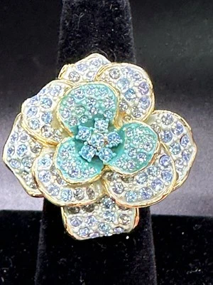 Anillo Flor Pavé Azul Joan Rivers - NUEVO - Talla 7 - Vintage Foto 1 de 4