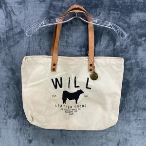 Will Leather Goods Give Will Natural Canvas Leather Strap Tote Bag 18" X 13.5" - Picture 1 of 12