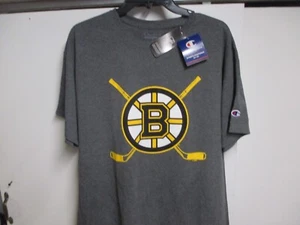 BOSTON BRUINS "CHAMPION" MENS CROSS STICKS T SHIRT (XL) NWT ALL BLACK COOL LOOK! - Picture 1 of 5